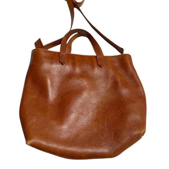 Madewell Small Transport Leather Crossbody Tote Suede Stripe Brown Maple Syrup